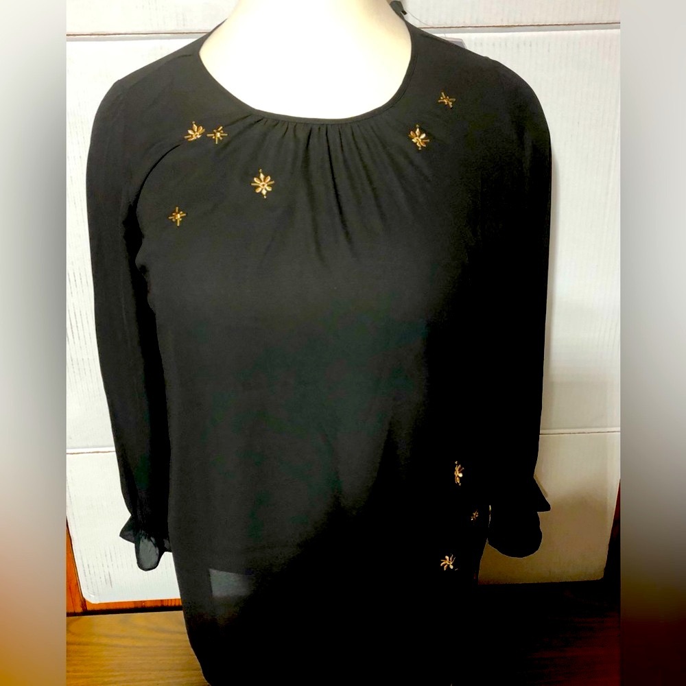 NWT Dennis Basso size 18 w Woven Top Gold Embroidery Beads top 30” L 23”…